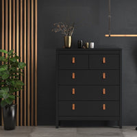 Thumbnail for Chest of 5 Drawers Matt Black with Brown Leather Tab Handles