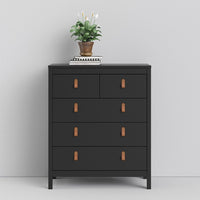 Thumbnail for Chest of 5 Drawers Matt Black with Brown Leather Tab Handles