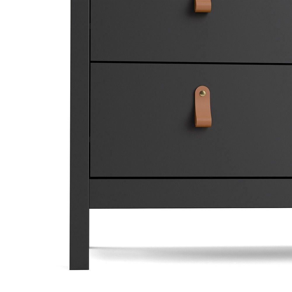 Chest of 5 Drawers Matt Black with Brown Leather Tab Handles