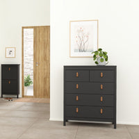 Thumbnail for Chest of 5 Drawers Matt Black with Brown Leather Tab Handles