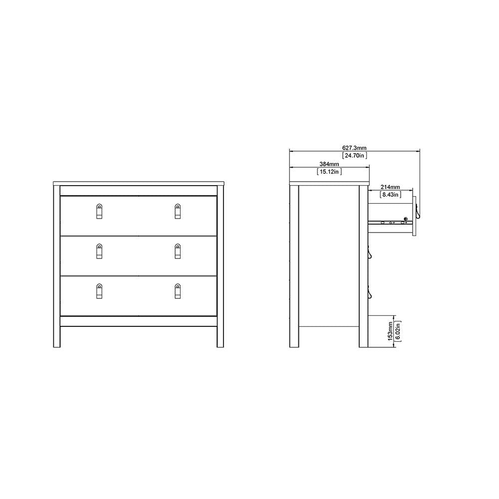 White 3 Drawer Chest With Brown Leather Tab Handles