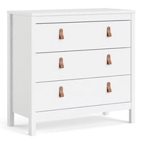 Thumbnail for White 3 Drawer Chest With Brown Leather Tab Handles