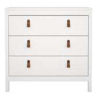 Thumbnail for White 3 Drawer Chest With Brown Leather Tab Handles