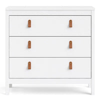 Thumbnail for White 3 Drawer Chest With Brown Leather Tab Handles