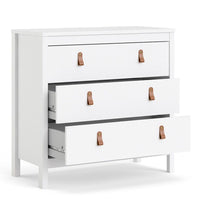 Thumbnail for White 3 Drawer Chest With Brown Leather Tab Handles