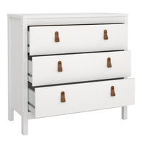 Thumbnail for White 3 Drawer Chest With Brown Leather Tab Handles