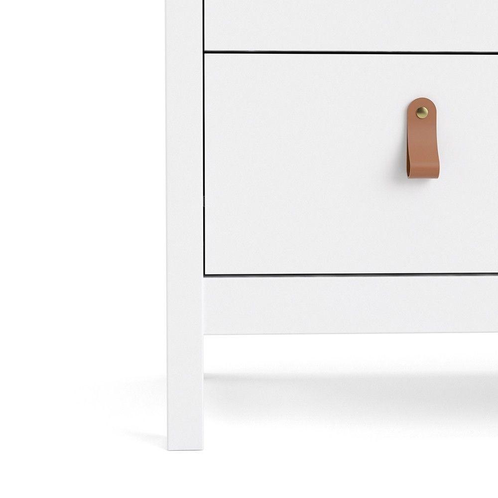 White 3 Drawer Chest With Brown Leather Tab Handles