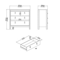 Thumbnail for White 3 Drawer Chest With Brown Leather Tab Handles