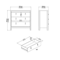 Thumbnail for Black Chest of 3 Drawers with Brown Leather Tab Handles