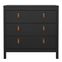 Thumbnail for Black Chest of 3 Drawers with Brown Leather Tab Handles