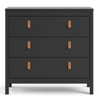 Thumbnail for Black Chest of 3 Drawers with Brown Leather Tab Handles