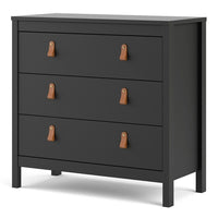 Thumbnail for Black Chest of 3 Drawers with Brown Leather Tab Handles