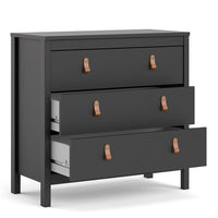 Thumbnail for Black Chest of 3 Drawers with Brown Leather Tab Handles