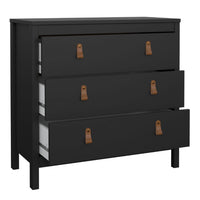 Thumbnail for Black Chest of 3 Drawers with Brown Leather Tab Handles