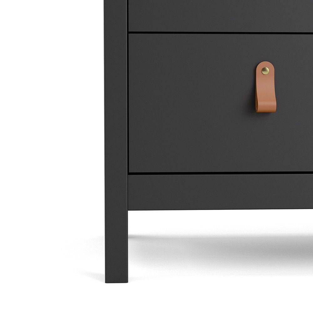 Black Chest of 3 Drawers with Brown Leather Tab Handles