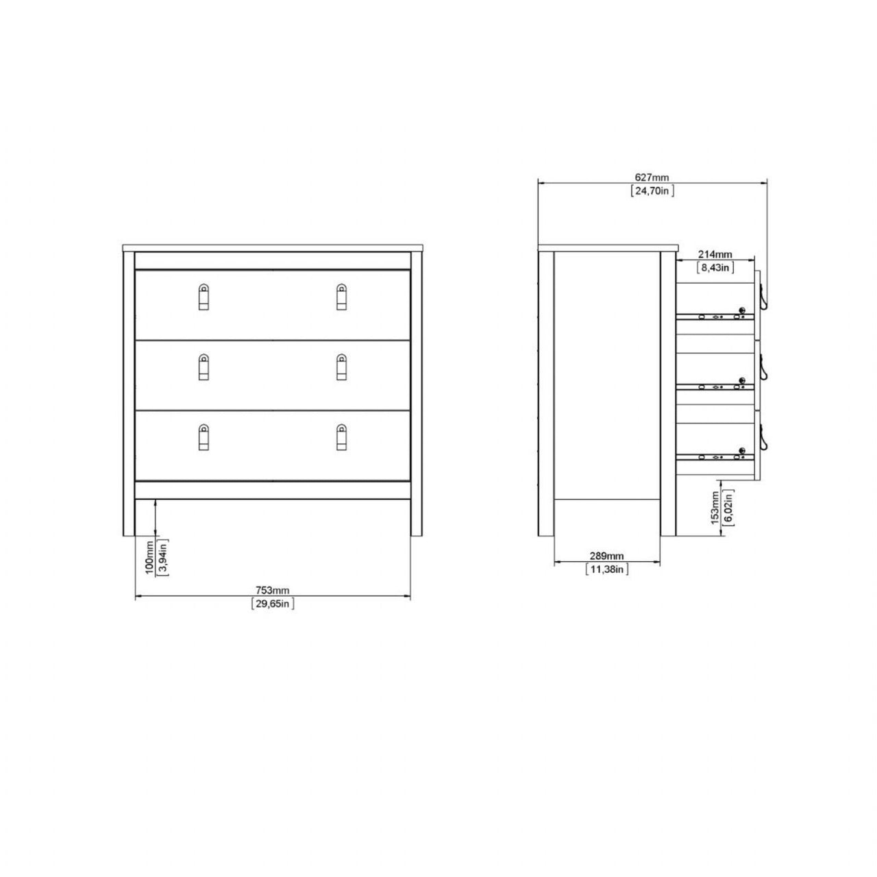 Barcelona Chest 3 Drawers in Jackson Hickory Oak