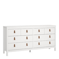 Thumbnail for White Wide 8 Drawer Chest of Drawers Brown Tab Handles