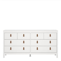 Thumbnail for White Wide 8 Drawer Chest of Drawers Brown Tab Handles