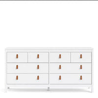 Thumbnail for White Wide 8 Drawer Chest of Drawers Brown Tab Handles