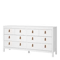 Thumbnail for White Wide 8 Drawer Chest of Drawers Brown Tab Handles