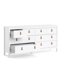 Thumbnail for White Wide 8 Drawer Chest of Drawers Brown Tab Handles