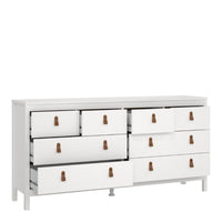 Thumbnail for White Wide 8 Drawer Chest of Drawers Brown Tab Handles