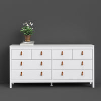 Thumbnail for White Wide 8 Drawer Chest of Drawers Brown Tab Handles