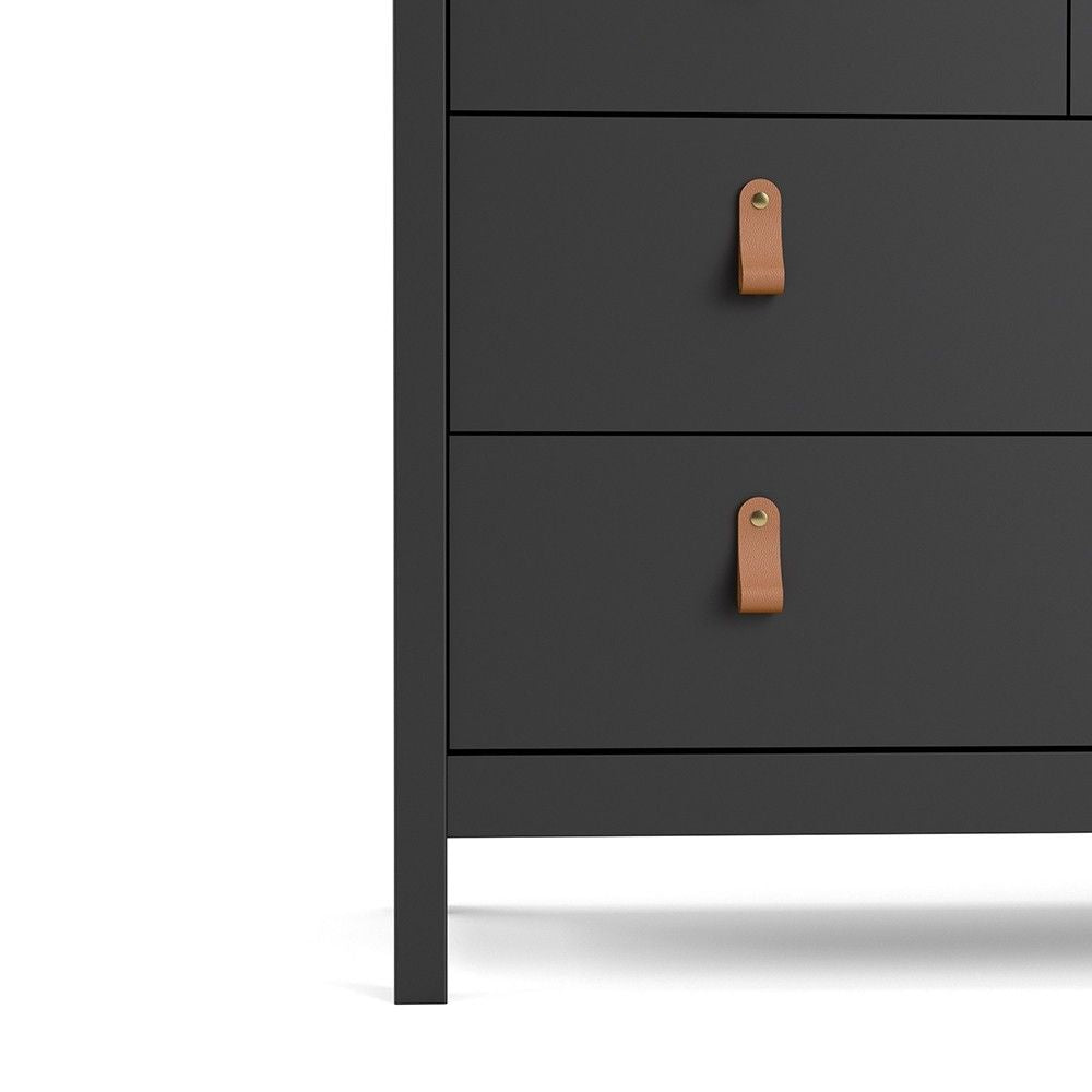 Matt Black 8 Drawer Double Chest With Leather Tab Handles