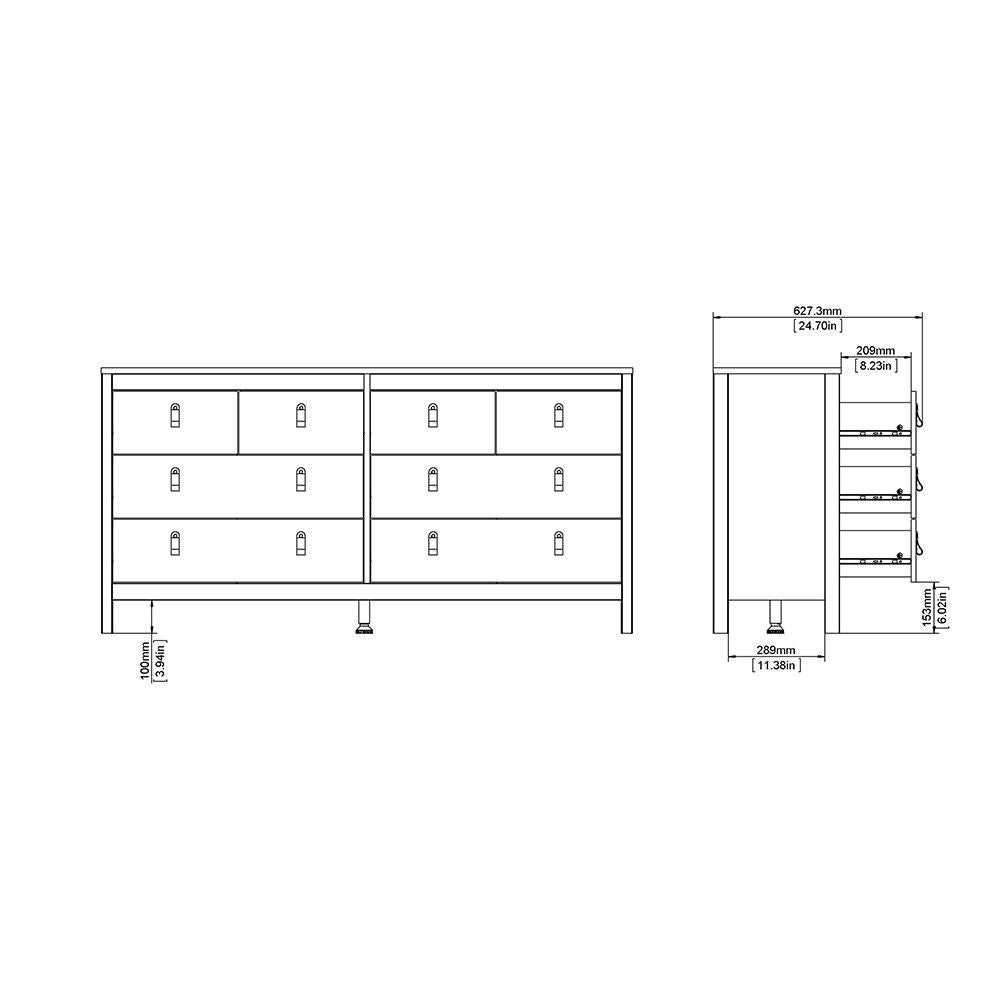 Matt Black 8 Drawer Double Chest With Leather Tab Handles