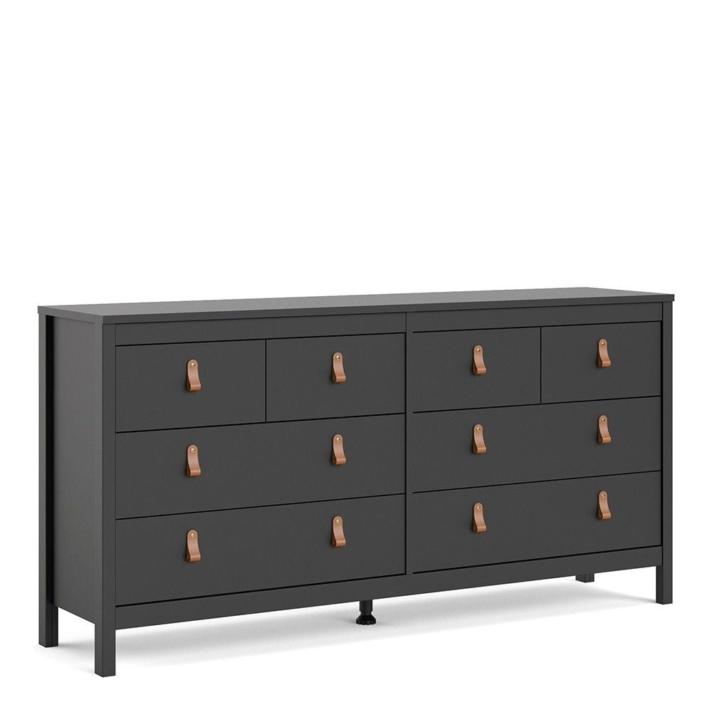 Matt Black 8 Drawer Double Chest With Leather Tab Handles