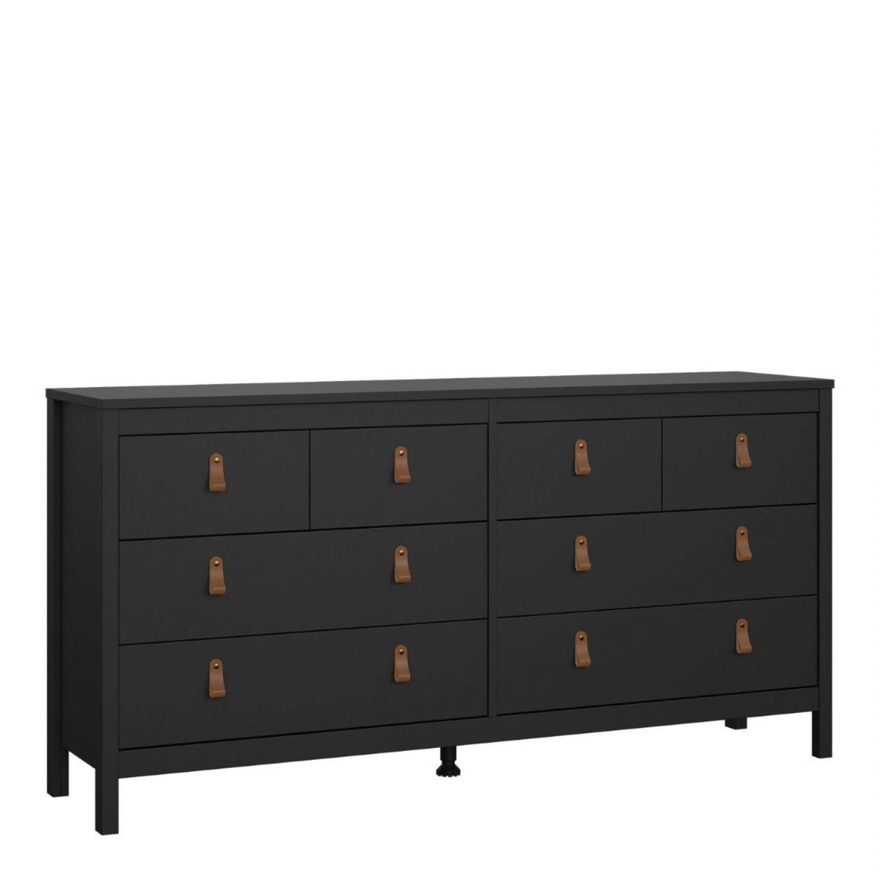 Matt Black 8 Drawer Double Chest With Leather Tab Handles