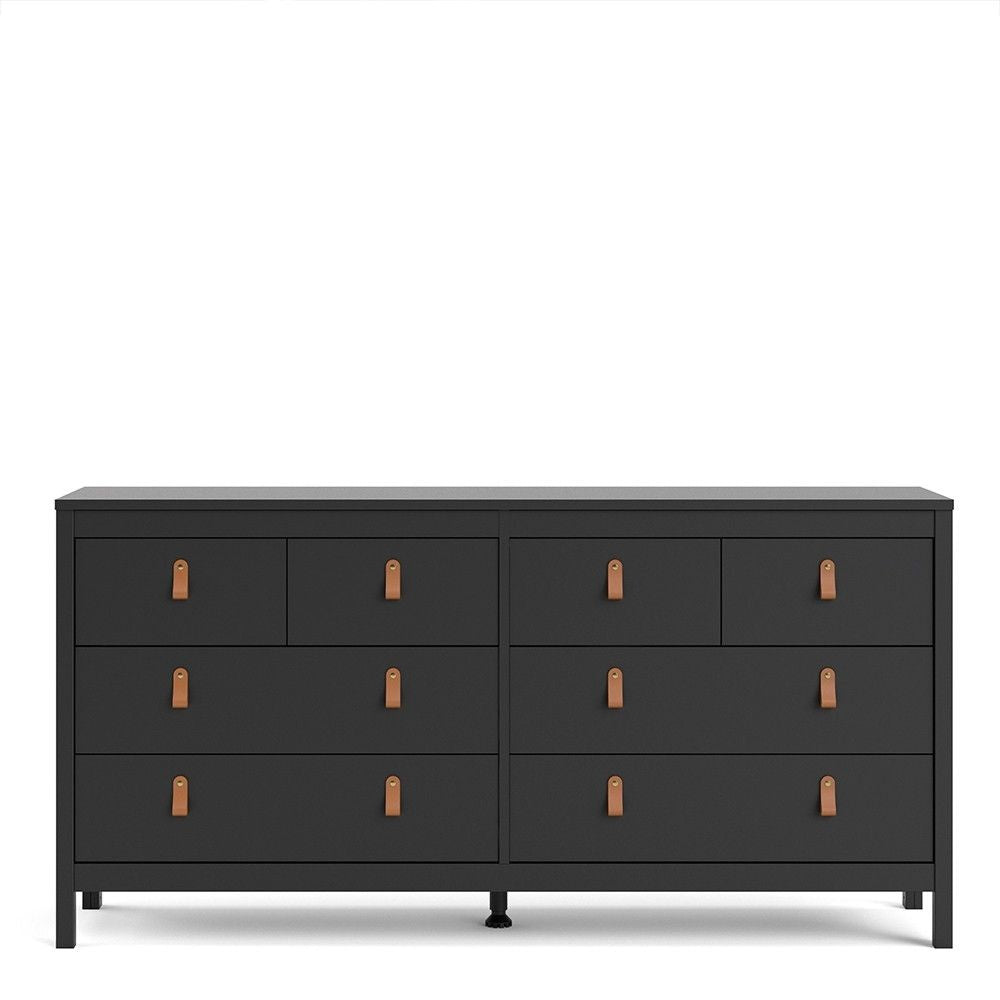 Matt Black 8 Drawer Double Chest With Leather Tab Handles