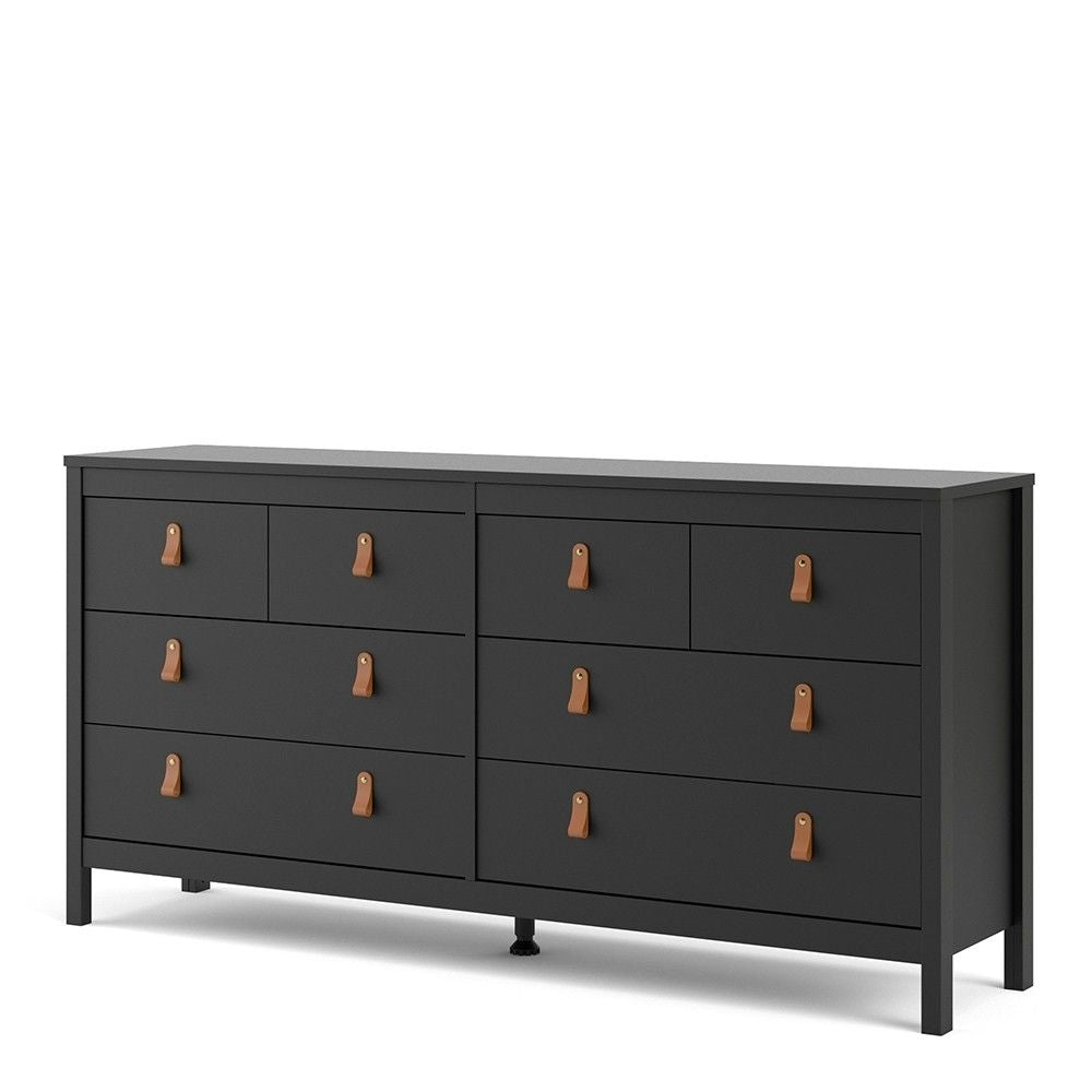 Matt Black 8 Drawer Double Chest With Leather Tab Handles