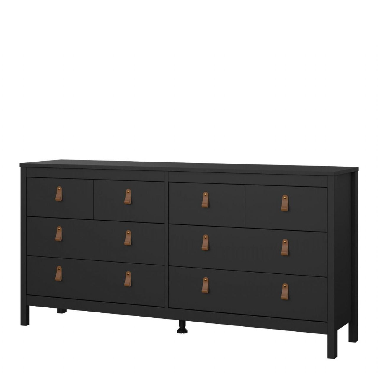 Matt Black 8 Drawer Double Chest With Leather Tab Handles