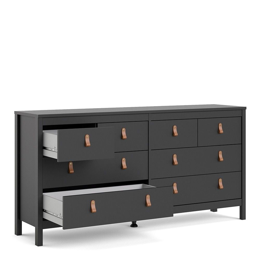 Matt Black 8 Drawer Double Chest With Leather Tab Handles