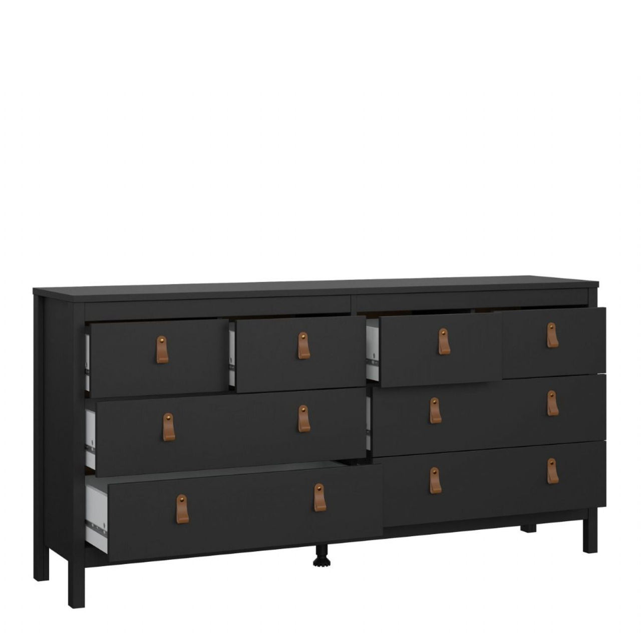 Matt Black 8 Drawer Double Chest With Leather Tab Handles