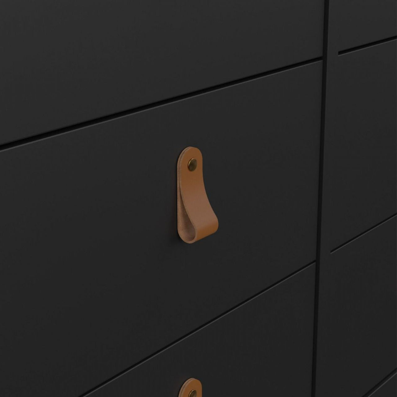 Matt Black 8 Drawer Double Chest With Leather Tab Handles