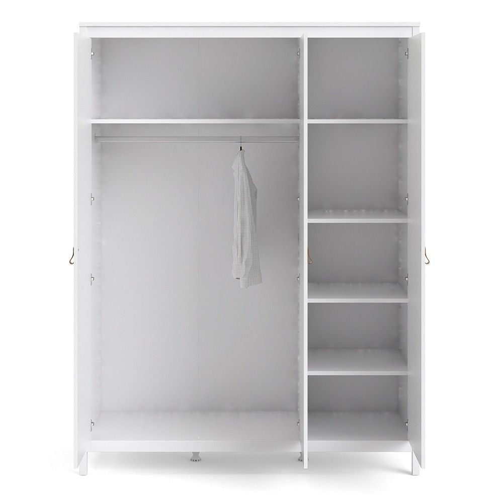 Large White Triple 3 Door Tall Wardrobe 150cm Wide