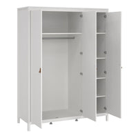 Thumbnail for Large White Triple 3 Door Tall Wardrobe 150cm Wide