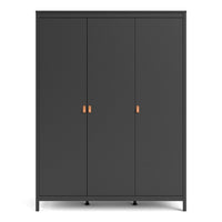 Thumbnail for Matt Black 3 Door Wardrobe With Brown Leather Tab Handles