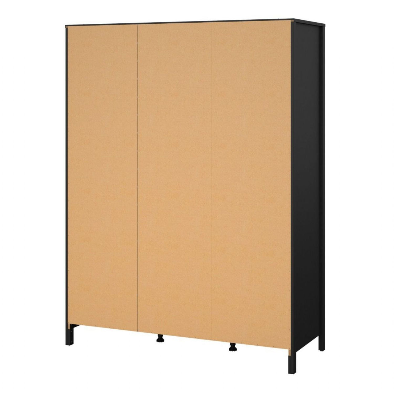 Matt Black 3 Door Wardrobe With Brown Leather Tab Handles