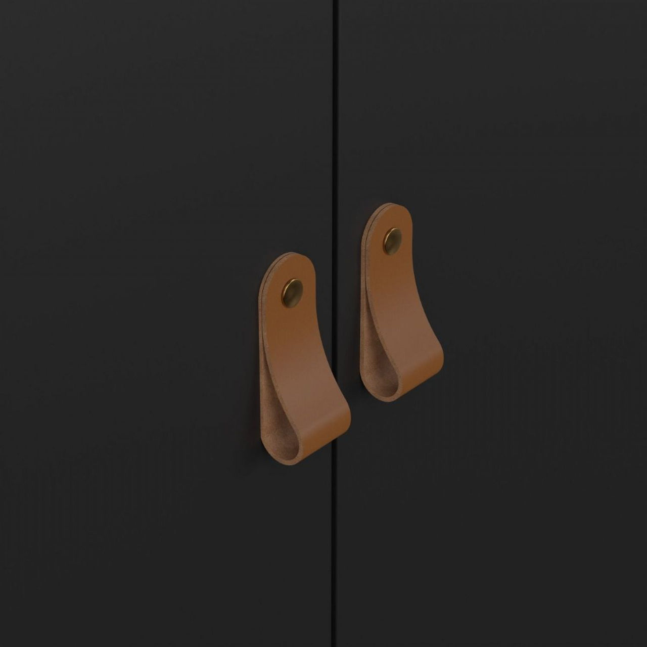 Matt Black 3 Door Wardrobe With Brown Leather Tab Handles