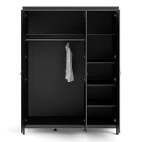 Thumbnail for Matt Black 3 Door Wardrobe With Brown Leather Tab Handles