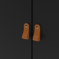 Thumbnail for Matt Black 3 Door Wardrobe With Brown Leather Tab Handles