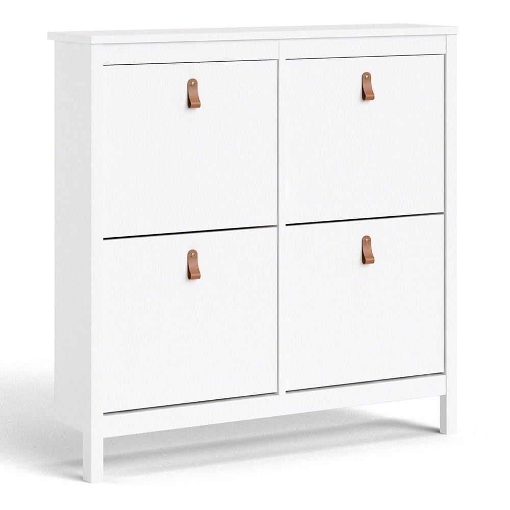 White 4 Compartment Shoe Storage Cabinet With Leather Tab Handles