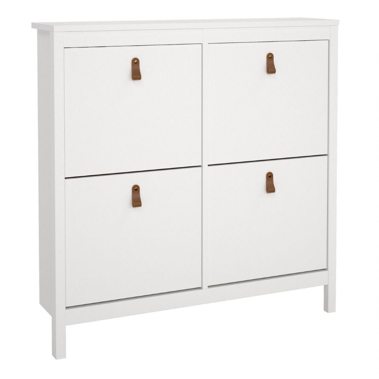 White 4 Compartment Shoe Storage Cabinet With Leather Tab Handles