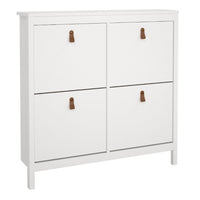 Thumbnail for White 4 Compartment Shoe Storage Cabinet With Leather Tab Handles