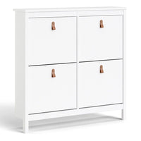 Thumbnail for White 4 Compartment Shoe Storage Cabinet With Leather Tab Handles