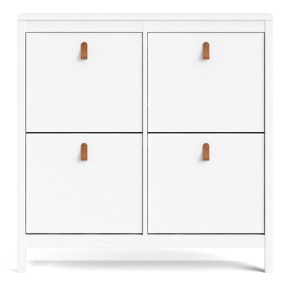 White 4 Compartment Shoe Storage Cabinet With Leather Tab Handles