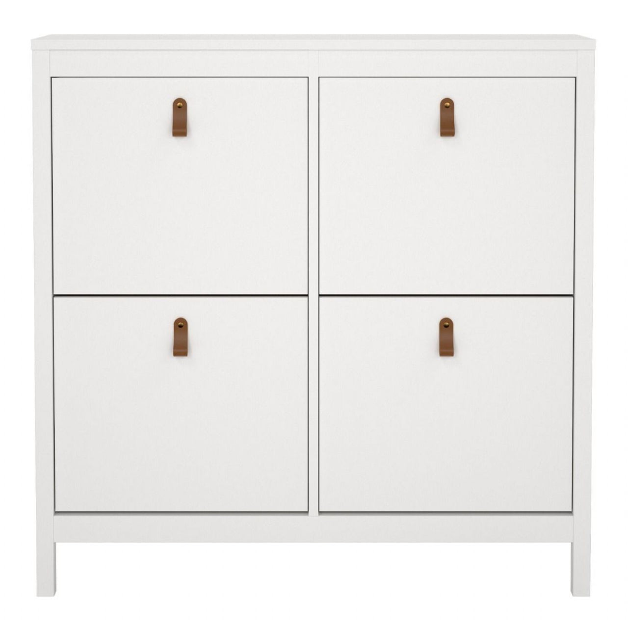 White 4 Compartment Shoe Storage Cabinet With Leather Tab Handles